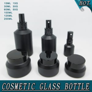 Guangzhou Cosmetic Glass Bottle Packaging Matt Black Slant Shoulder Glass Spray Bottles Cream Jars